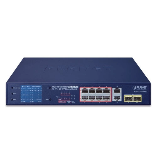 Síťový přepínač Planet GSD-1222VHP 8x 1Gb 2x SFP 120 W PoE+