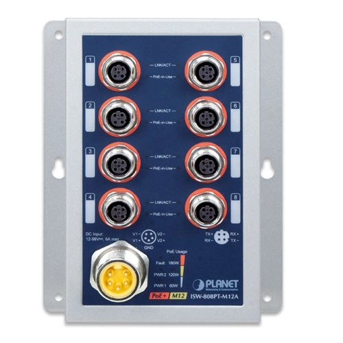 Přepínač Planet ISW-808PT-M12 120 W PoE+