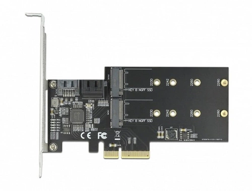 Delock PCI Express x4 Card 3 porty SATA i 2 slot M.2 Key B,B+M - Konstrukcja niskoprofilowa | 90499