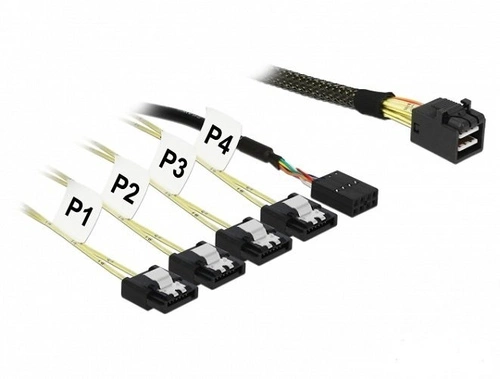 Delock Kabel (83322) Mini SAS HD SFF-8643 | 4 x SATA 7 pin Reverse + Sideband 1 m.| 83322