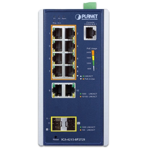 Přepínač Planet IGS-4215-8P2T2S 10x 1Gb 2x SFP 240 W PoE+