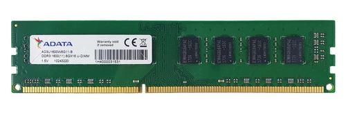 Paměť RAM 1x 8GB ADATA NON-ECC UNBUFFERED DDR3 1600MHz PC3-12800 UDIMM | AD3U1600W8G11-B