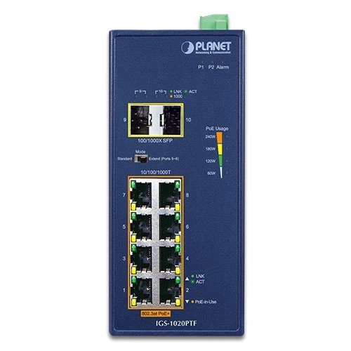 Přepínač Planet IGS-1020PTF 8x 1Gb 2x SFP 240 W PoE+